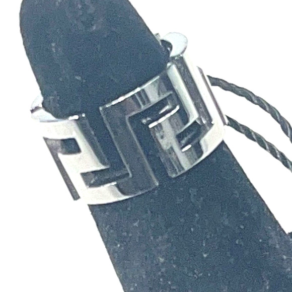 Versace Greca Ring - Black/Silver - Size 4.75 - Unisex - NEW - Picture 3 of 12